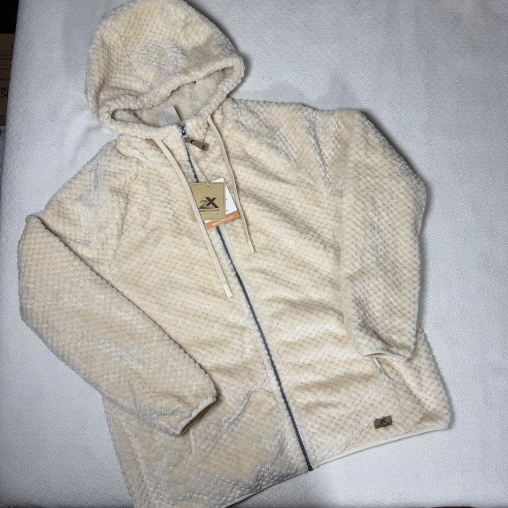 ZeroXposur Womens Vanilla Embossed Faux Fur Fleece Hooded Jacket Large D92620
